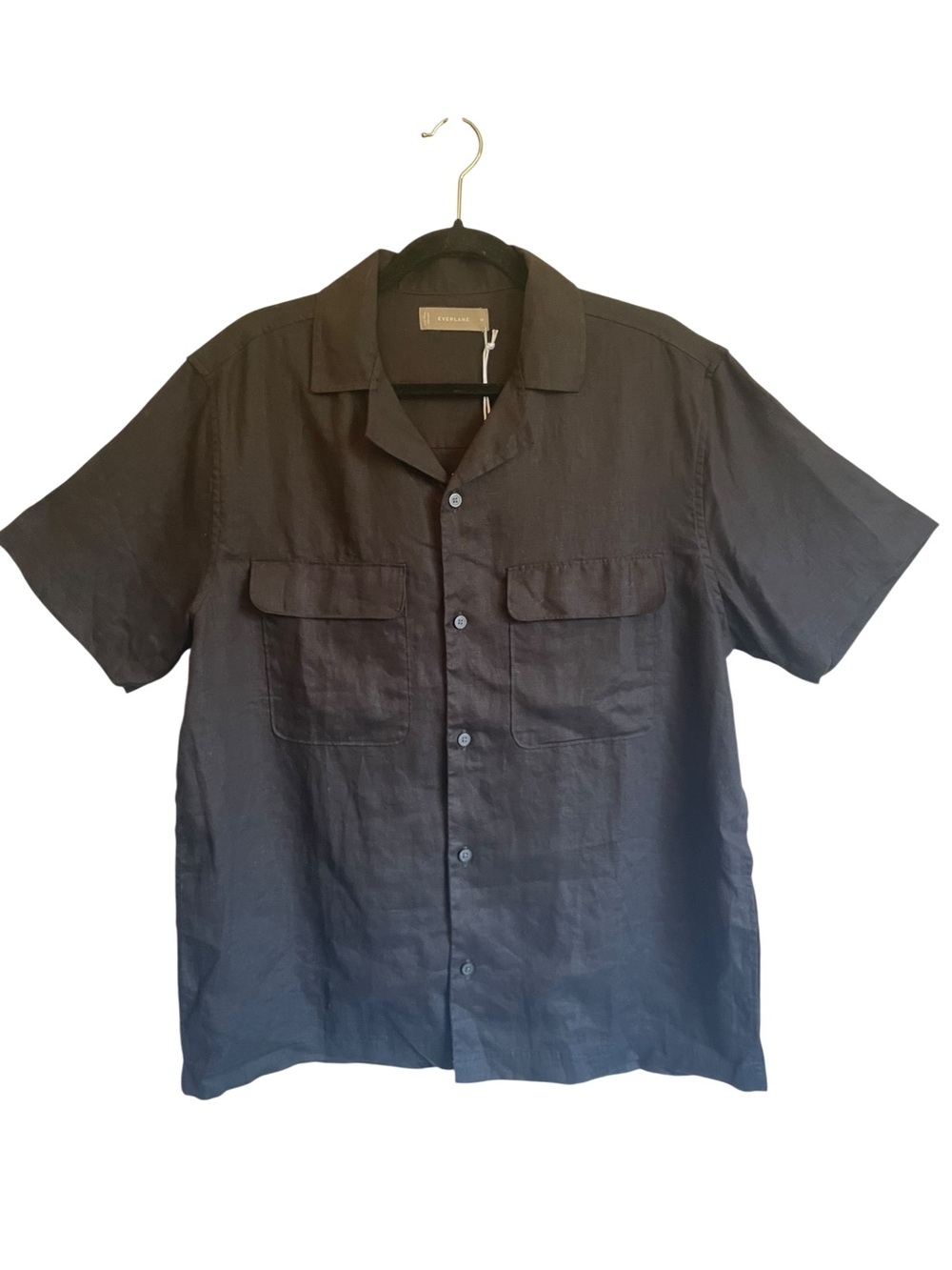 Everlane Linen Black Short-Sleeve Button-Down Shirt NWT
